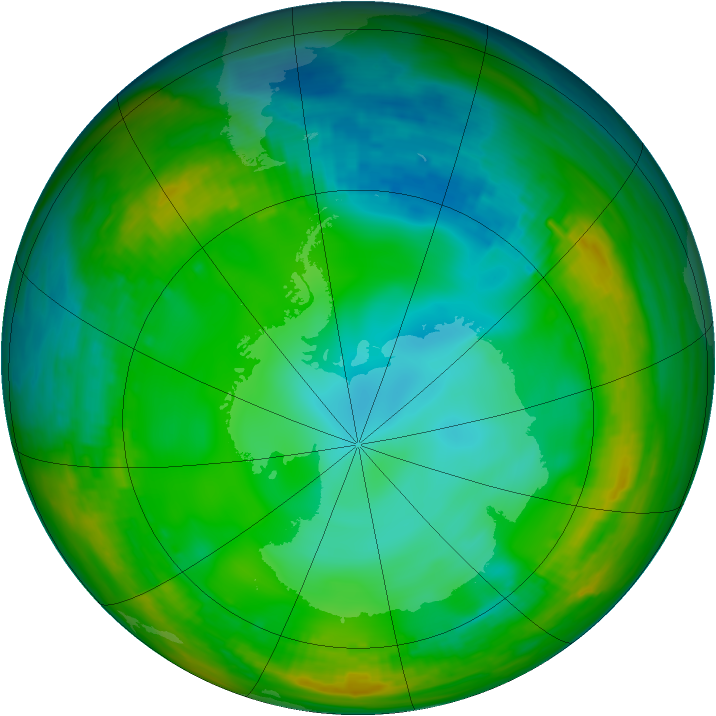 Antarctic ozone map for 05 July 1981